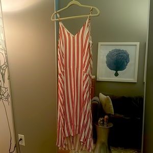 Balenciaga Red & White Striped Cady Midi Dress